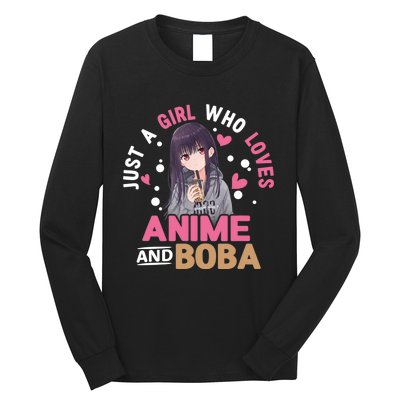 Just A Who Loves Anime And Boba Tea Anime Merch Long Sleeve Shirt