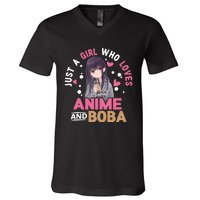 Just A Who Loves Anime And Boba Tea Anime Merch V-Neck T-Shirt