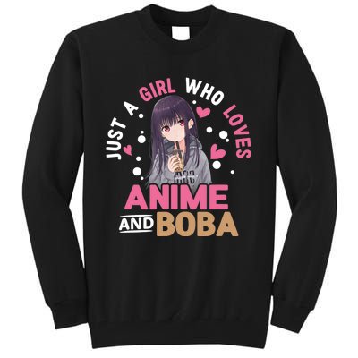 Just A Who Loves Anime And Boba Tea Anime Merch Tall Sweatshirt