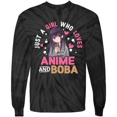 Just A Who Loves Anime And Boba Tea Anime Merch Tie-Dye Long Sleeve Shirt