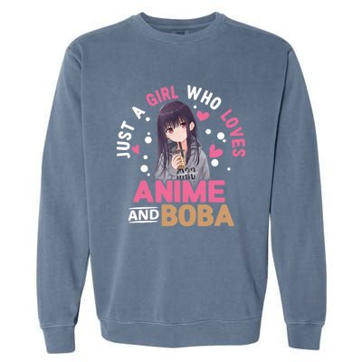 Just A Who Loves Anime And Boba Tea Anime Merch Garment-Dyed Sweatshirt