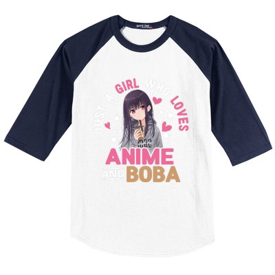 Just A Who Loves Anime And Boba Tea Anime Merch Baseball Sleeve Shirt