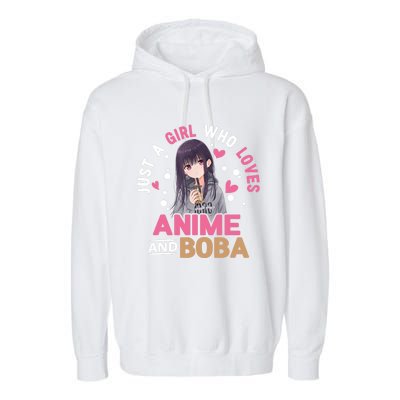 Just A Who Loves Anime And Boba Tea Anime Merch Garment-Dyed Fleece Hoodie