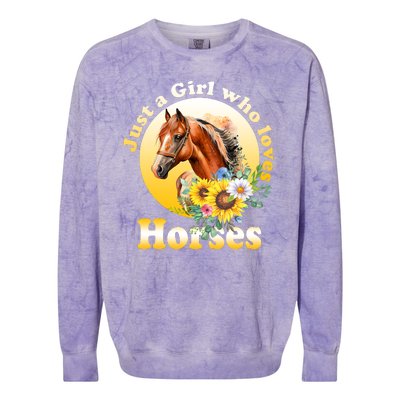 Just AGirl Who Loves Horses Sunflower Cute Gift Colorblast Crewneck Sweatshirt