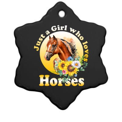 Just AGirl Who Loves Horses Sunflower Cute Gift Ceramic Star Ornament