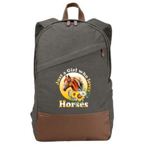 Just AGirl Who Loves Horses Sunflower Cute Gift Cotton Canvas Backpack