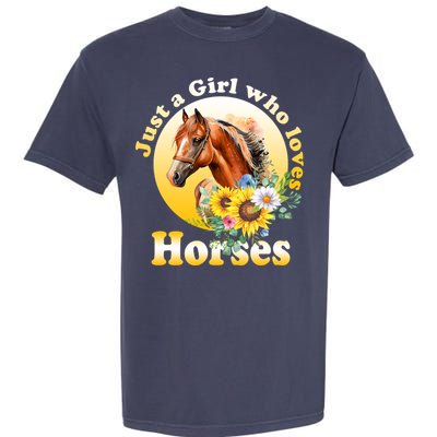 Just AGirl Who Loves Horses Sunflower Cute Gift Garment-Dyed Heavyweight T-Shirt