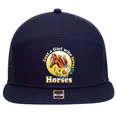 Just AGirl Who Loves Horses Sunflower Cute Gift 7 Panel Mesh Trucker Snapback Hat
