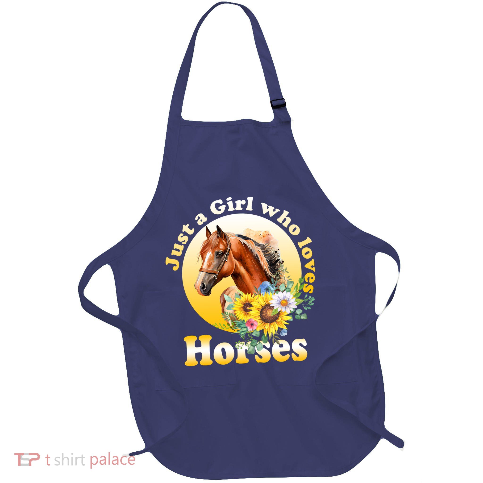 Just AGirl Who Loves Horses Sunflower Cute Gift Full-Length Apron With Pockets