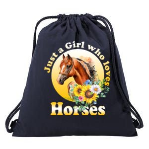 Just AGirl Who Loves Horses Sunflower Cute Gift Drawstring Bag