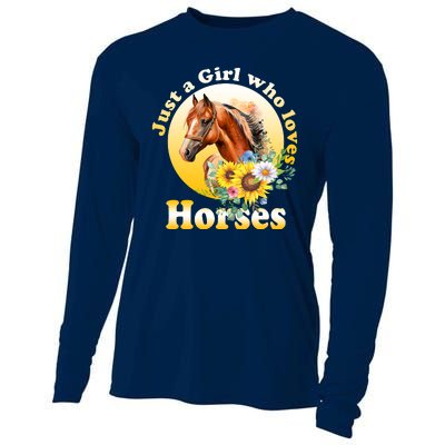 Just AGirl Who Loves Horses Sunflower Cute Gift Cooling Performance Long Sleeve Crew