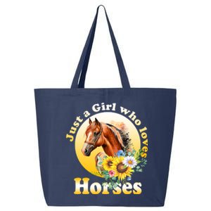 Just AGirl Who Loves Horses Sunflower Cute Gift 25L Jumbo Tote