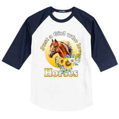 Just AGirl Who Loves Horses Sunflower Cute Gift Baseball Sleeve Shirt