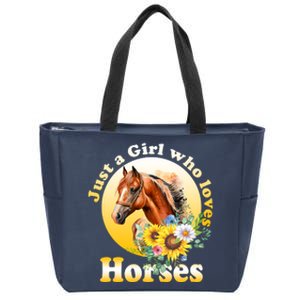 Just AGirl Who Loves Horses Sunflower Cute Gift Zip Tote Bag