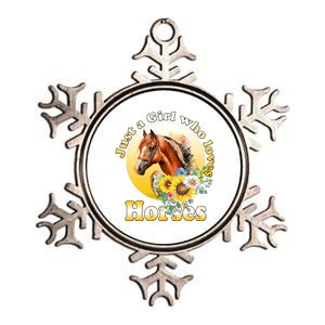 Just AGirl Who Loves Horses Sunflower Cute Gift Metallic Star Ornament