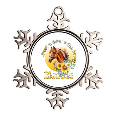 Just AGirl Who Loves Horses Sunflower Cute Gift Metallic Star Ornament