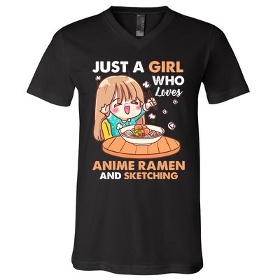 Just A Who Loves Anime Ra And Sketching Gifts Girls V-Neck T-Shirt