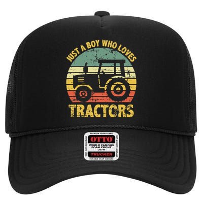 Just A  Who Loves Tractors Funny Farming For Farmer High Crown Mesh Back Trucker Hat