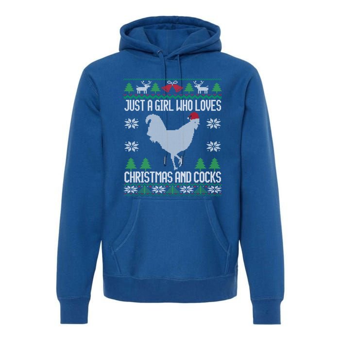 Just A Who Loves Christmas And Cocks Ugly Christmas Gift Premium Hoodie