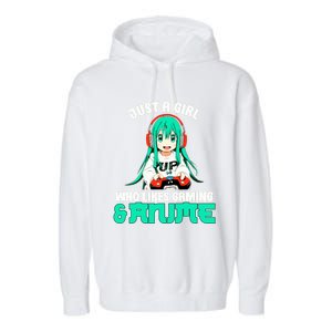 Just A Who Like Gaming And Anime Video Gamer Funny Gift Garment-Dyed Fleece Hoodie