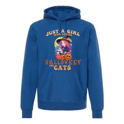 Just A Who Loves Halloween And Cats Spooky Fall Pumpkin Gift Premium Hoodie