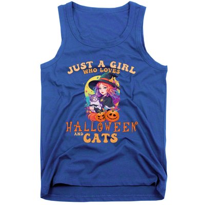 Just A Who Loves Halloween And Cats Spooky Fall Pumpkin Gift Tank Top