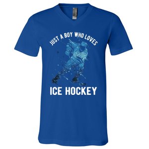 Just A Who Loves Ice Hockey Great Gift V-Neck T-Shirt