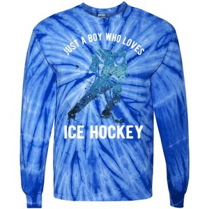 Just A Who Loves Ice Hockey Great Gift Tie-Dye Long Sleeve Shirt