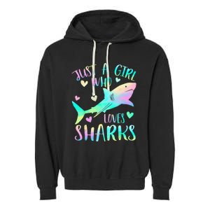 Just a Who Loves Sharks Cute Shark Lover Themed Garment-Dyed Fleece Hoodie