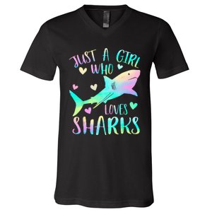 Just a Who Loves Sharks Cute Shark Lover Themed V-Neck T-Shirt