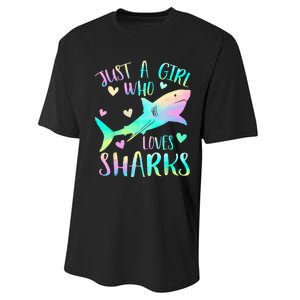 Just a Who Loves Sharks Cute Shark Lover Themed Performance Sprint T-Shirt