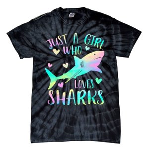 Just a Who Loves Sharks Cute Shark Lover Themed Tie-Dye T-Shirt