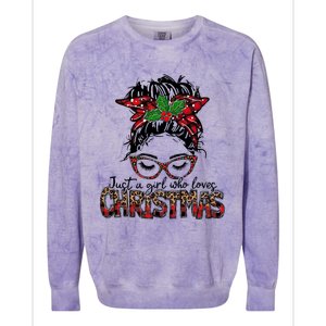 Just A Who Loves Christmas Messy Bun Family Pajamas Funny Gift Colorblast Crewneck Sweatshirt