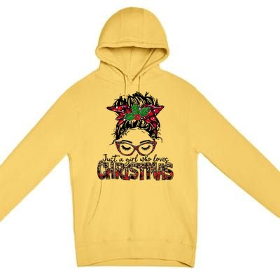 Just A Who Loves Christmas Messy Bun Family Pajamas Funny Gift Premium Pullover Hoodie