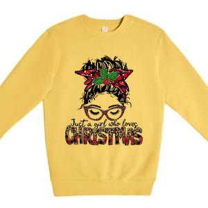 Just A Who Loves Christmas Messy Bun Family Pajamas Funny Gift Premium Crewneck Sweatshirt