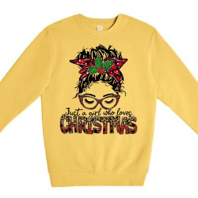 Just A Who Loves Christmas Messy Bun Family Pajamas Funny Gift Premium Crewneck Sweatshirt