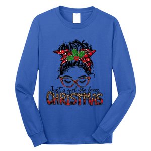 Just A Who Loves Christmas Messy Bun Family Pajamas Funny Gift Long Sleeve Shirt