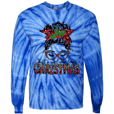 Just A Who Loves Christmas Messy Bun Family Pajamas Funny Gift Tie-Dye Long Sleeve Shirt