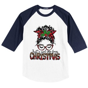 Just A Who Loves Christmas Messy Bun Family Pajamas Funny Gift Baseball Sleeve Shirt