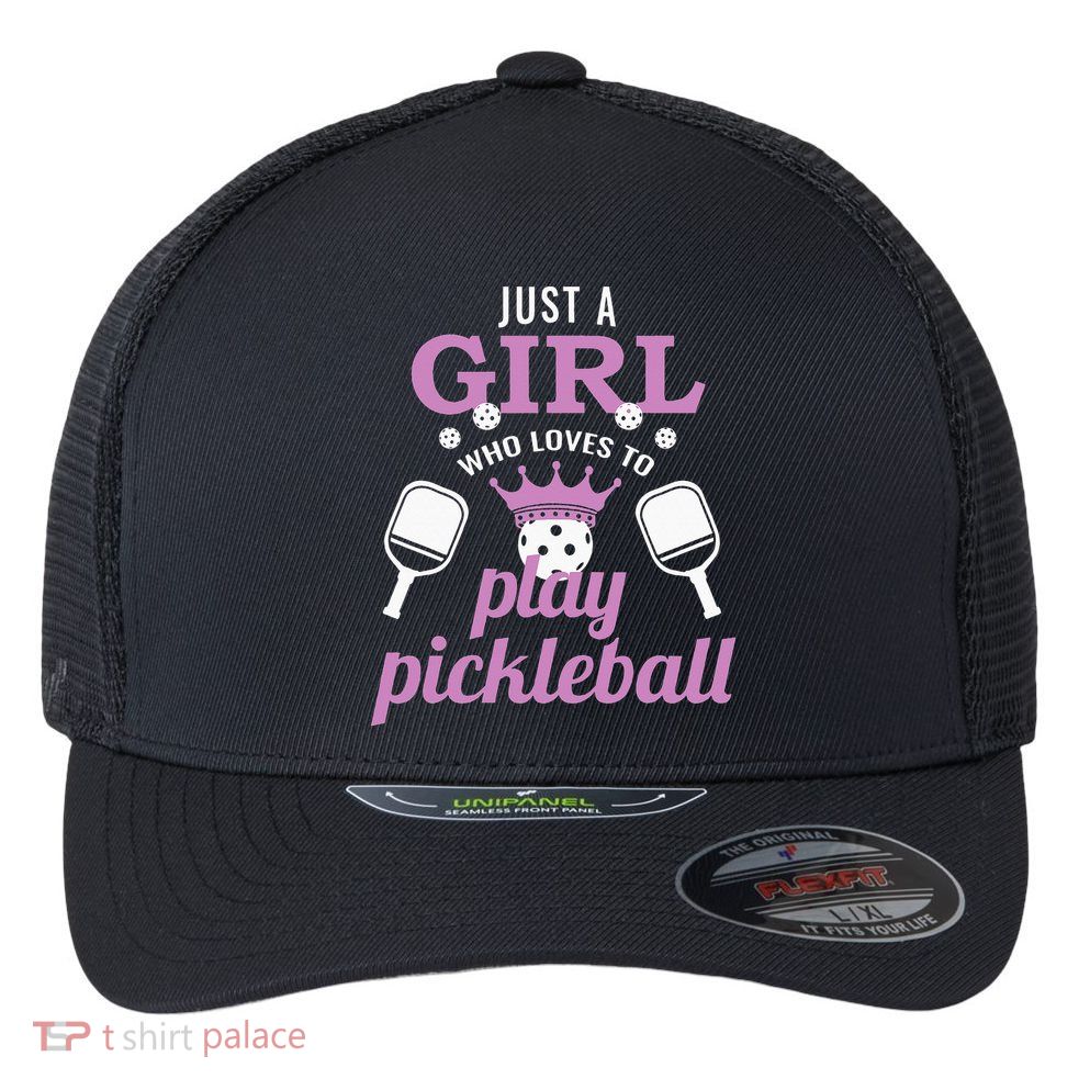 Just a Who Loves to Play Pickleball Funny Flexfit Unipanel Trucker Cap
