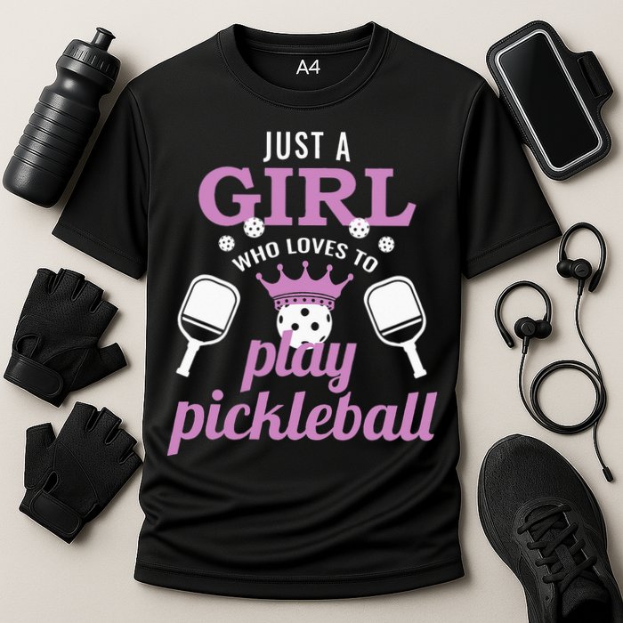 Just a Who Loves to Play Pickleball Funny Cooling Performance Crew T-Shirt