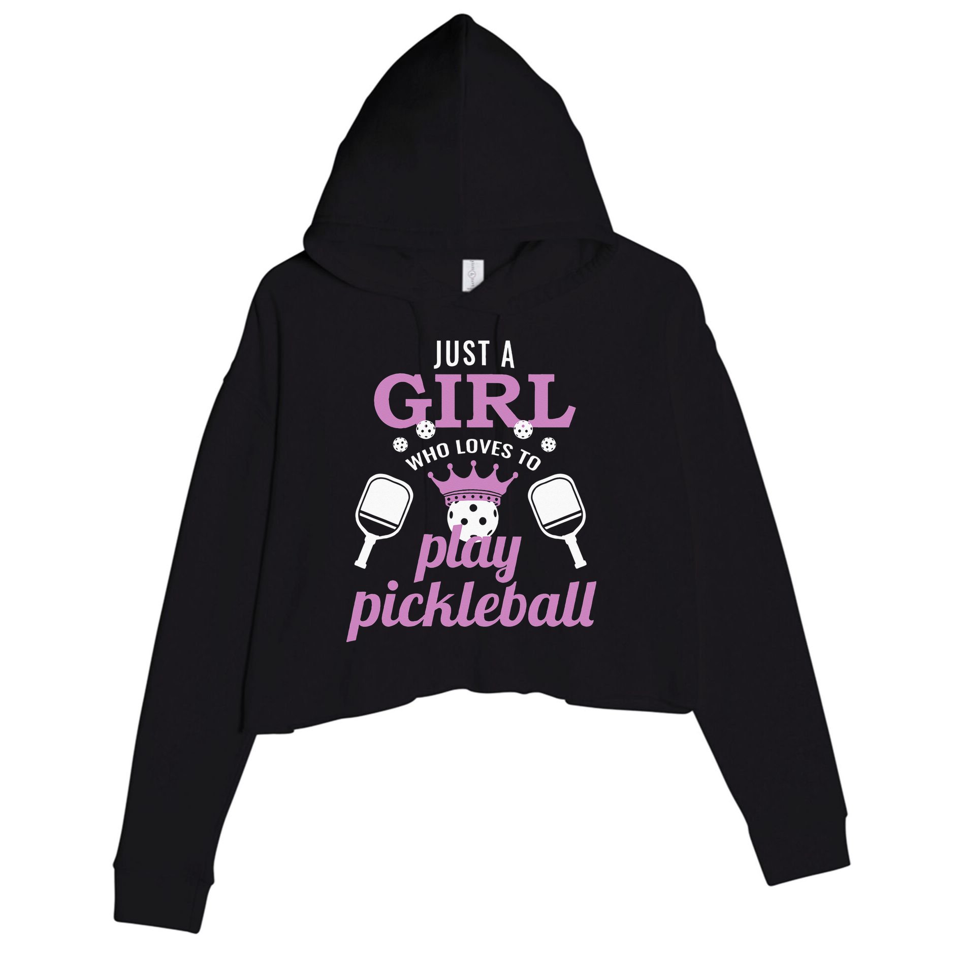 Just a Who Loves to Play Pickleball Funny Crop Fleece Hoodie