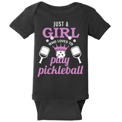 Just a Who Loves to Play Pickleball Funny Baby Bodysuit