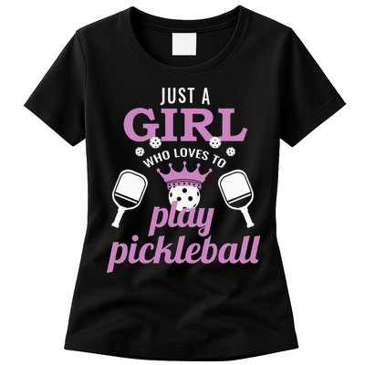 Just a Who Loves to Play Pickleball Funny Womens T-Shirt