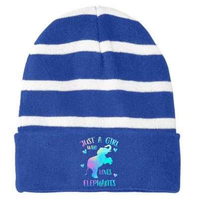 Just A Who Loves Elephants Watercolor Elephant Love Gift Striped Beanie with Solid Band