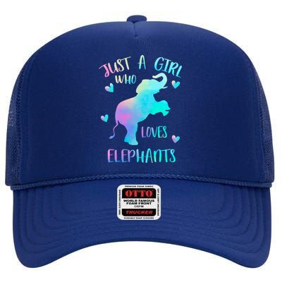 Just A Who Loves Elephants Watercolor Elephant Love Gift High Crown Mesh Back Trucker Hat