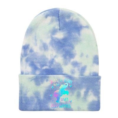 Just A Who Loves Elephants Watercolor Elephant Love Gift Tie Dye 12in Knit Beanie