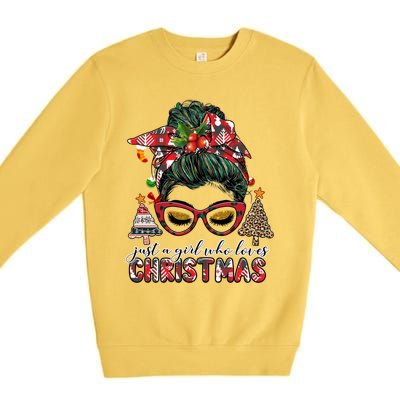 Just A Who Loves Christmas Messy Bun Buffalo Gift Premium Crewneck Sweatshirt