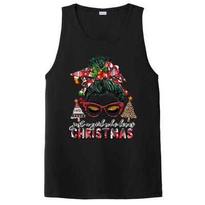 Just A Who Loves Christmas Messy Bun Buffalo Gift PosiCharge Competitor Tank