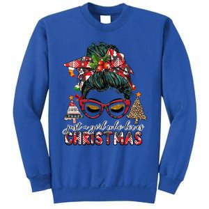 Just A Who Loves Christmas Messy Bun Buffalo Gift Sweatshirt